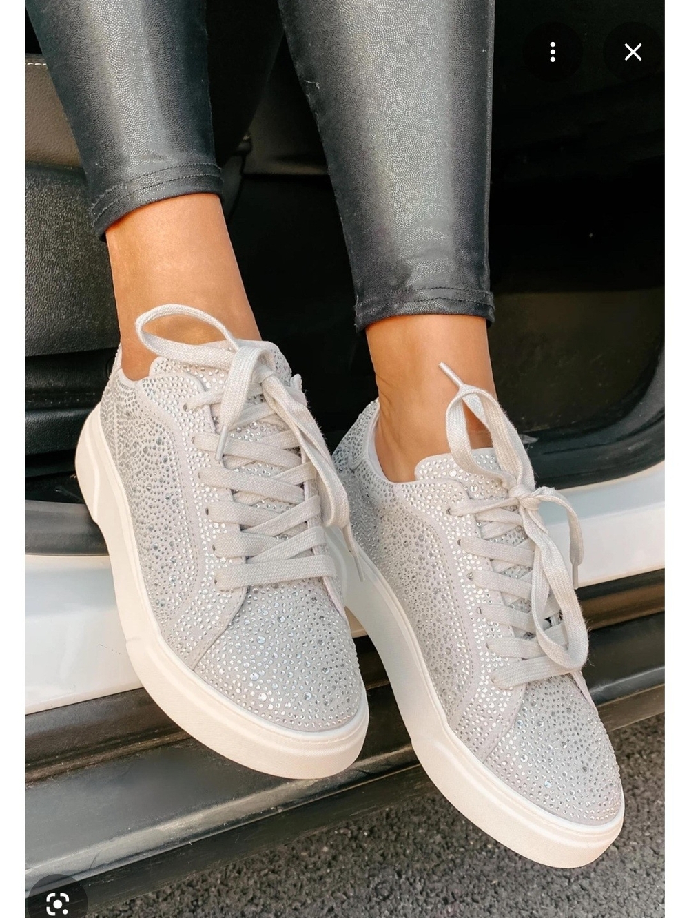Madden Girl Silver Rhinestone Lace-Up Sneakers Sz 8.